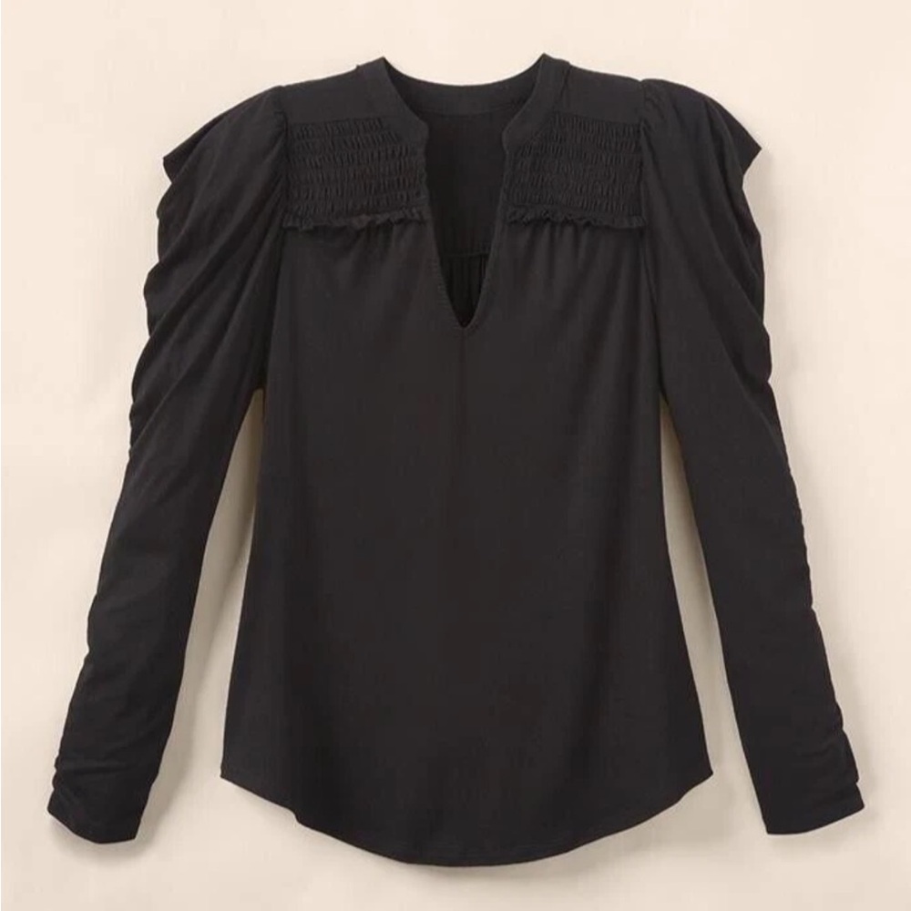 Matilda Jane Good Hart Onyx Black Blouse with Ruched Shoulders
